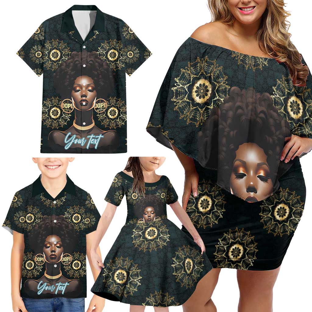 Personalized Powerful Woman in Patterns African Family Matching Off Shoulder Short Dress and Hawaiian Shirt