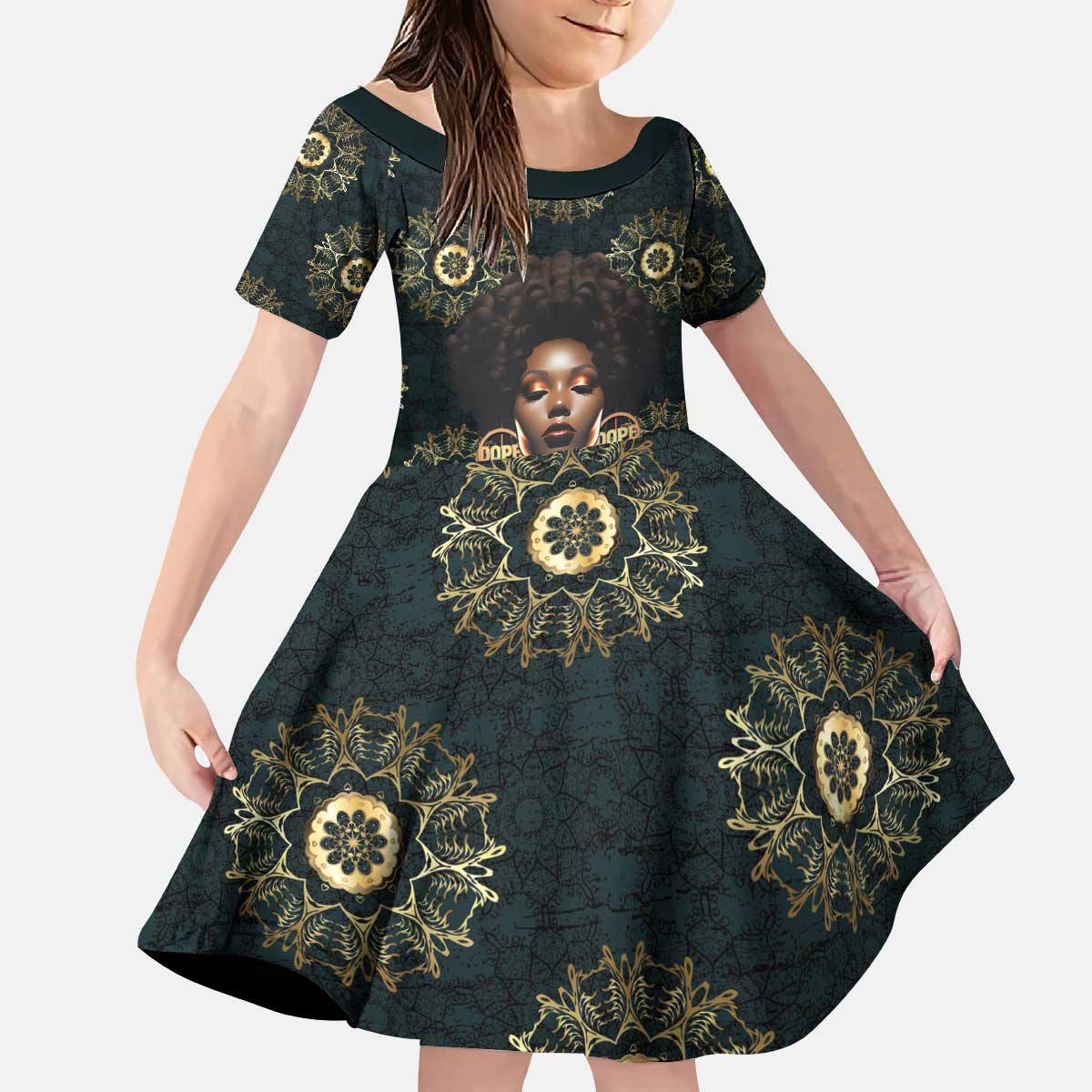 Personalized Powerful Woman in Patterns African Kid Short Sleeve Dress