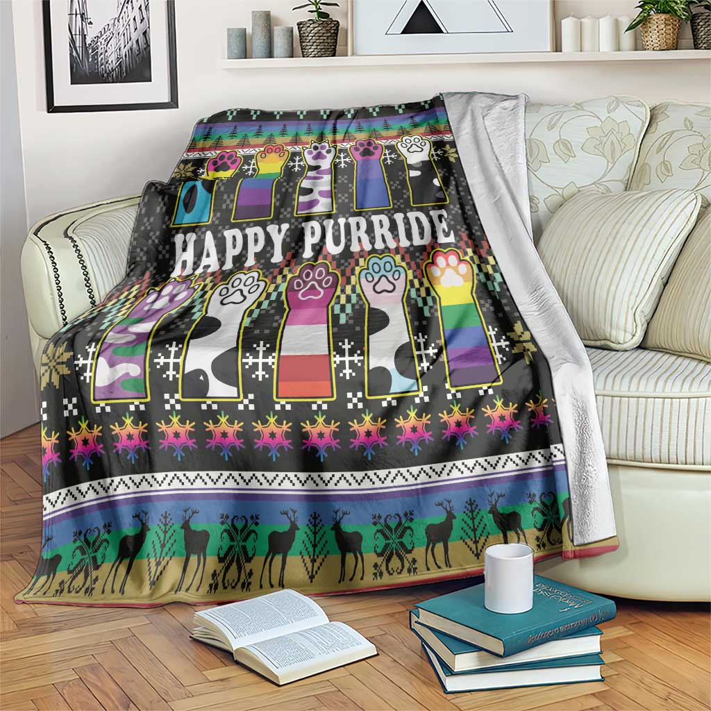 Pride Cat LGBT Blanket Happy Purride Christmas - Cute Pet Rainbow Flag