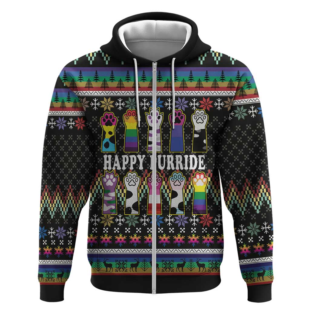 Pride Cat LGBT Zip Hoodie Happy Purride Christmas - Cute Pet Rainbow Flag - Wonder Print Shop