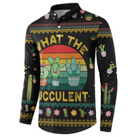 Black cactus button-up sweatshirt with front cactus pot illustration and text