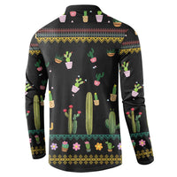 Black cactus button-up sweatshirt with all-over cactus and flower pot print