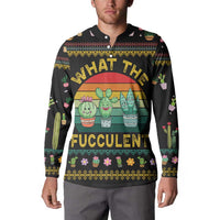 Black cactus button-up sweatshirt worn by model with front cactus pot graphic