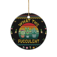 Black round cactus succulent ceramic ornament with gold hanging loop