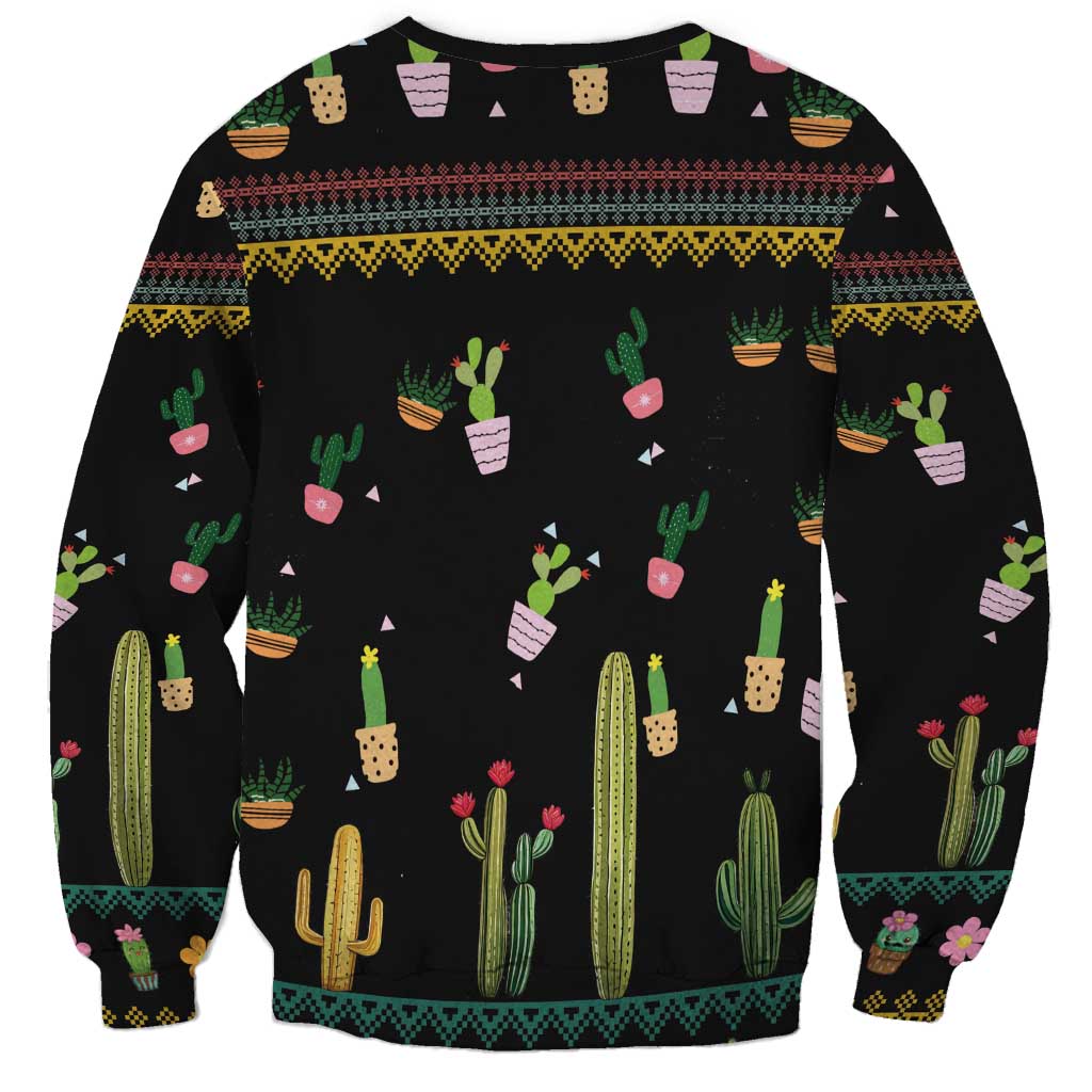 Unisex black Christmas sweatshirt with allover cactus pattern