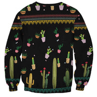 Unisex black Christmas sweatshirt with allover cactus pattern