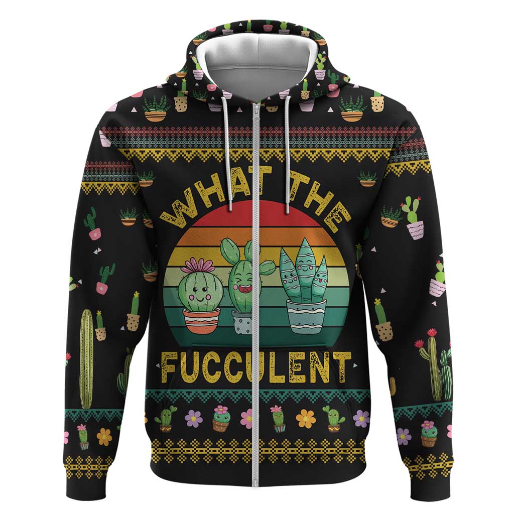 Cacuts Christmas Zip Hoodie Cactus What the Fucculent - Wonder Print Shop