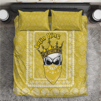 Yellow paisley bedding set with king crown graphic, quilt cover and two pillows