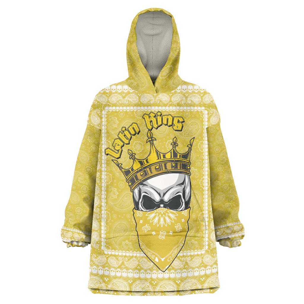 Latin King Wearable Blanket Hoodie Paisley Pattern Yellow