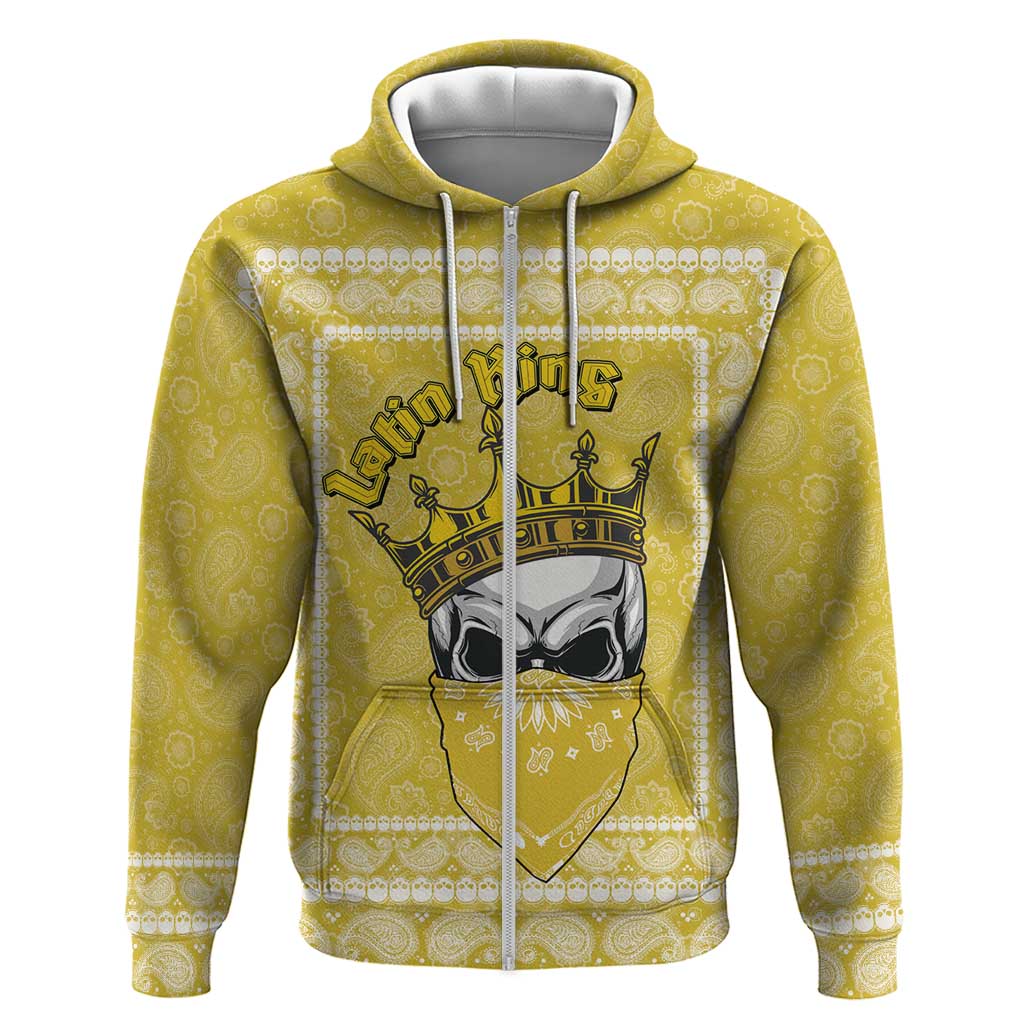 Latin King Zip Hoodie Paisley Pattern Yellow - Wonder Print Shop