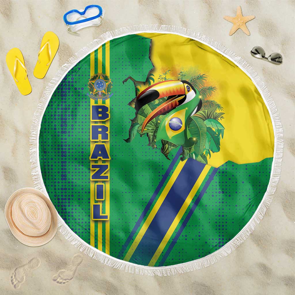 Brazil Flag Emblem Beach Blanket Toco Toucan In My Heart