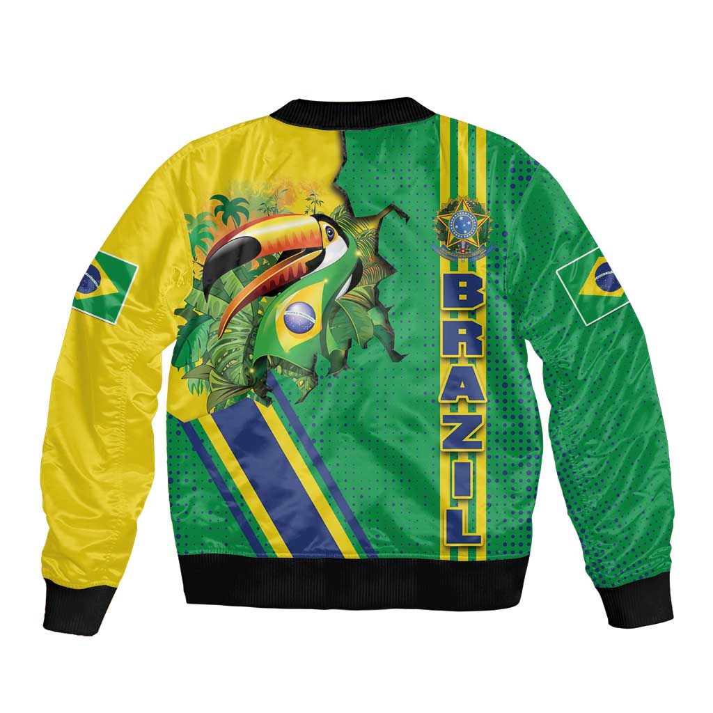 Brazil Flag Emblem Bomber Jacket Toco Toucan In My Heart