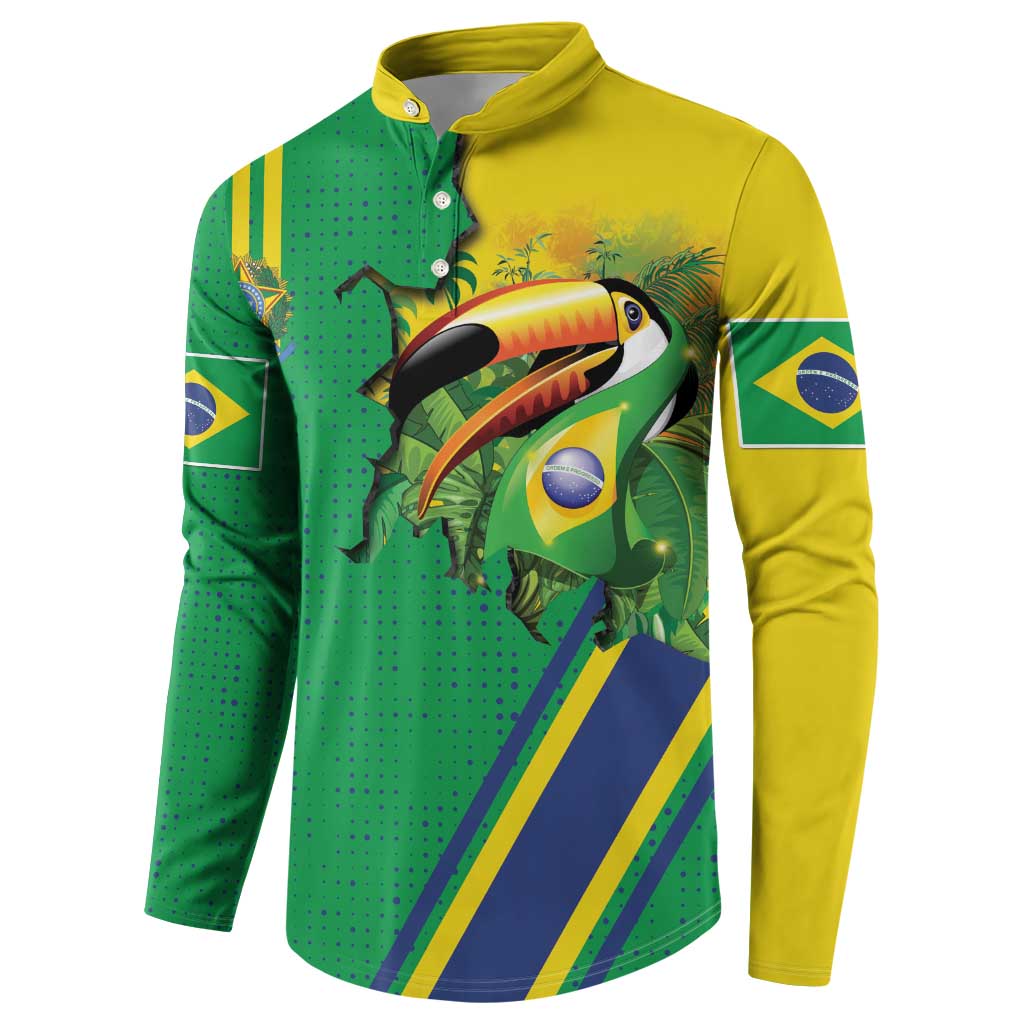 Brazil Flag Emblem Button Sweatshirt Toco Toucan In My Heart