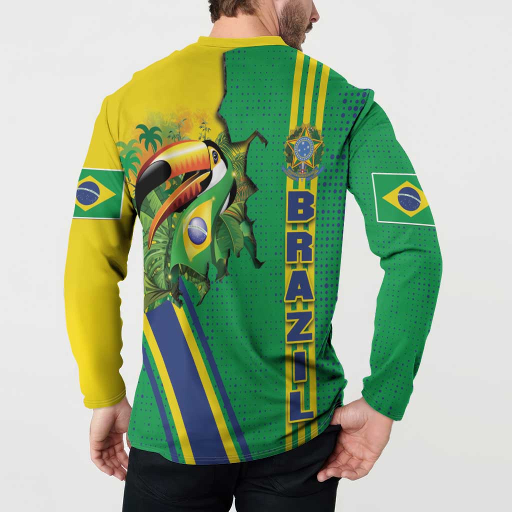 Brazil Flag Emblem Button Sweatshirt Toco Toucan In My Heart