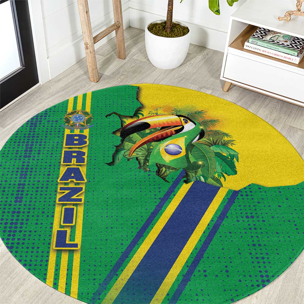 Brazil Flag Emblem Round Carpet Toco Toucan In My Heart