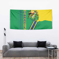 Brazil flag toucan tapestry featuring green/yellow colors, toucan icon, and BRASIL vertical text