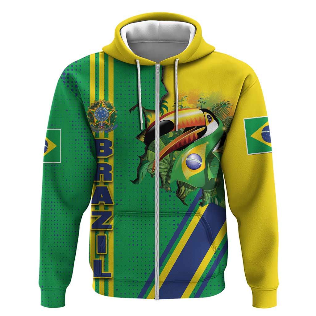 Brazil Flag Emblem Zip Hoodie Toco Toucan In My Heart