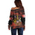 Canada Flag Coat of Arms Off Shoulder Sweater Light Wave Abstract Style