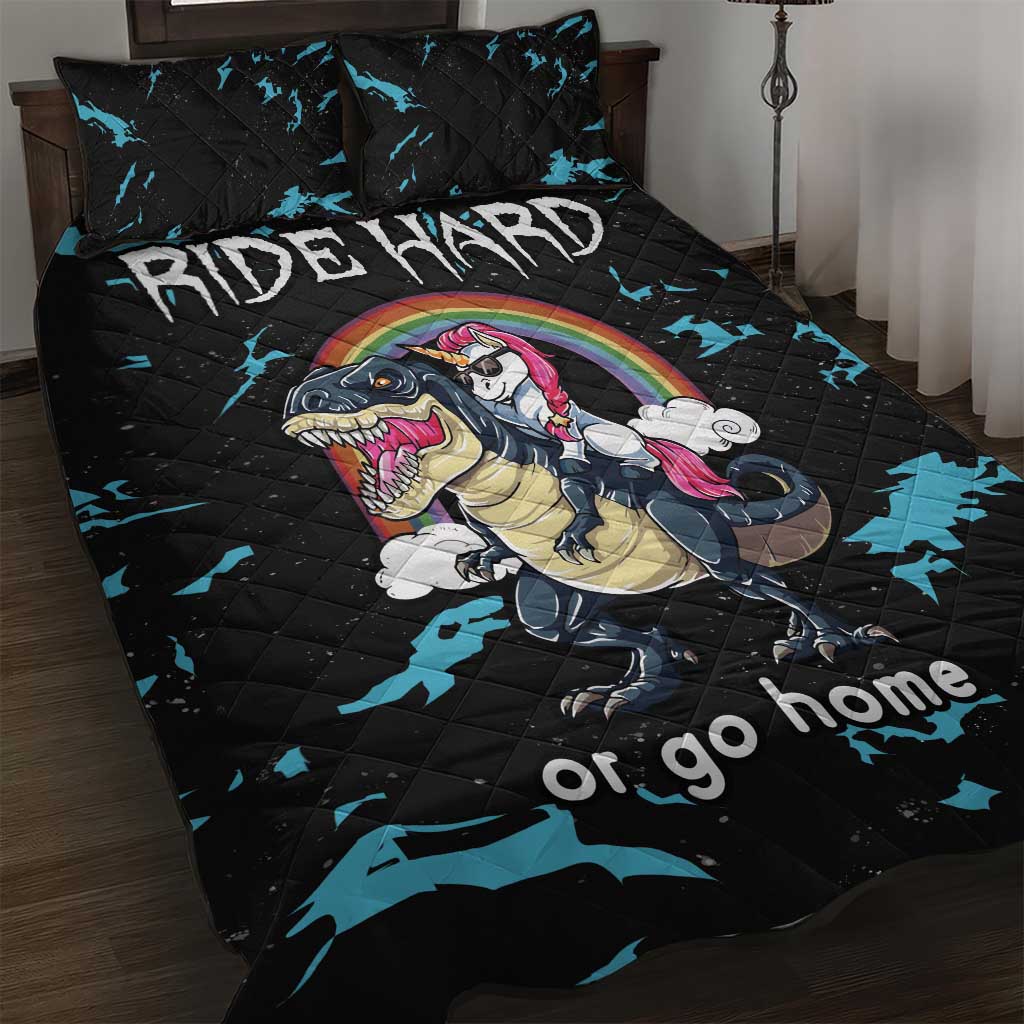 Christmas Dinosaur Unicorn Quilt Bed Set Ride Hard or Go Home - Wonder Print Shop