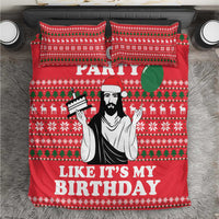 Red Christmas birthday bedding set with two matching pillowcases and bold party print