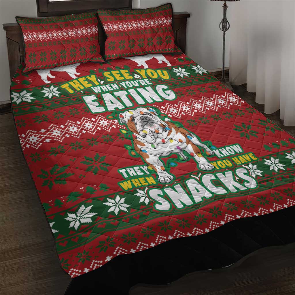 Bulldog Snacks Christmas Quilt Bed Set They Know You Have Snacks - Wonder Print Shop