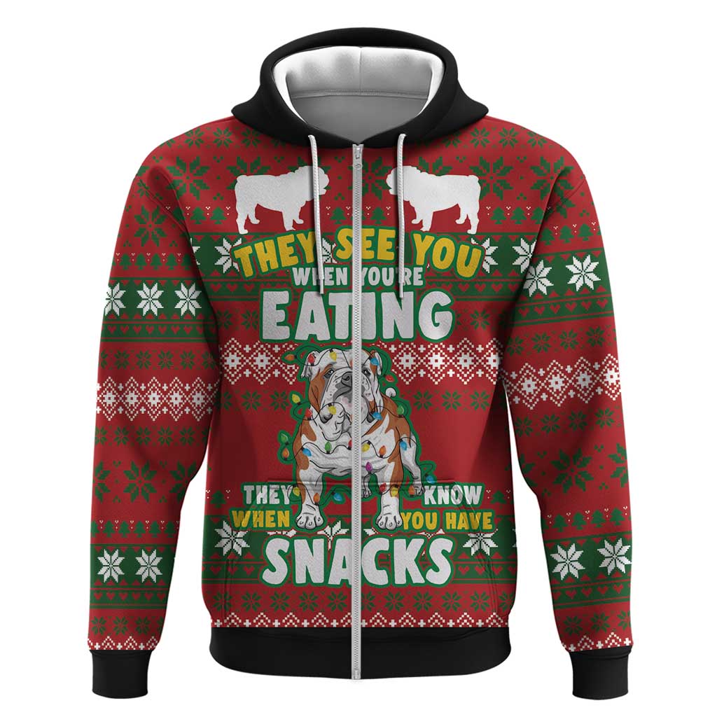 Bulldog Snacks Christmas Zip Hoodie They Know You Have Snacks - Wonder Print Shop