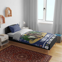 Blue bear camping Christmas bedding set with 'I HATE PEOPLE' duvet cover and pillow shams