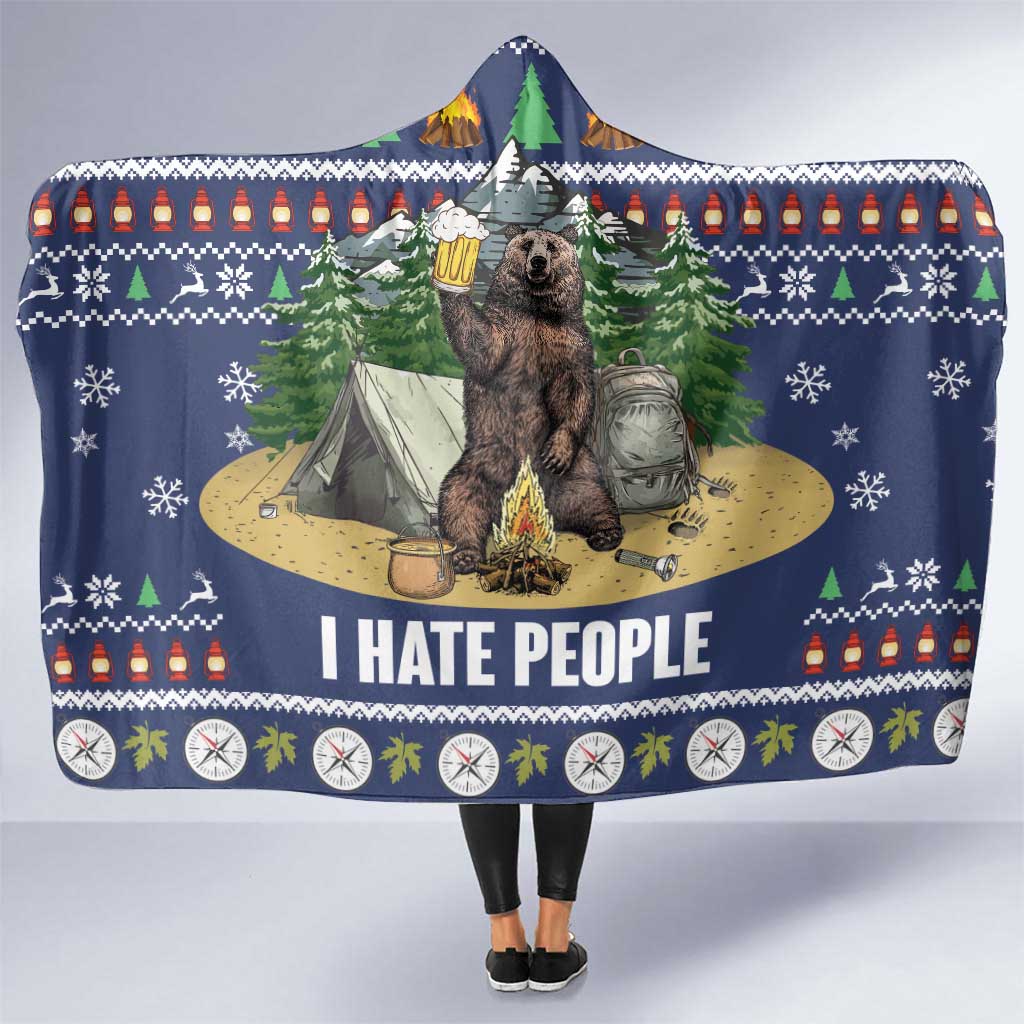 Bear Christmas Hooded Blanket Camping I Hate People