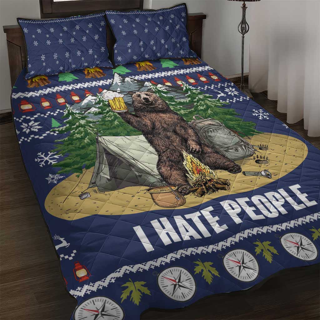 Bear Christmas Quilt Bed Set Camping I Hate People - Wonder Print Shop