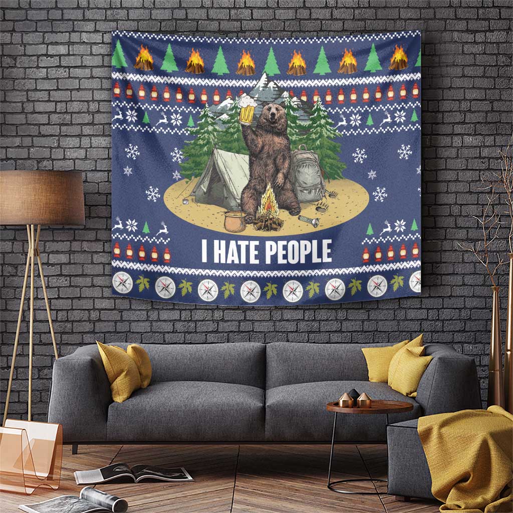 Bear Christmas Tapestry Camping I Hate People