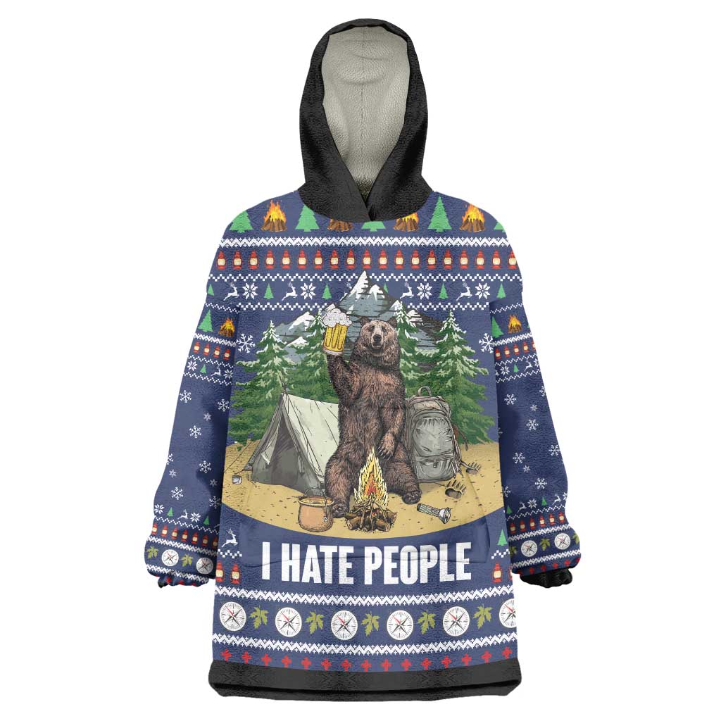 Bear Christmas Wearable Blanket Hoodie Camping I Hate People