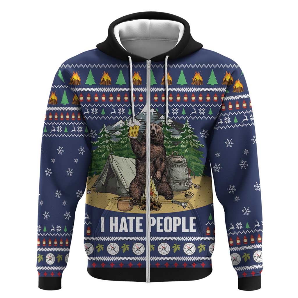 Bear Christmas Zip Hoodie Camping I Hate People - Wonder Print Shop