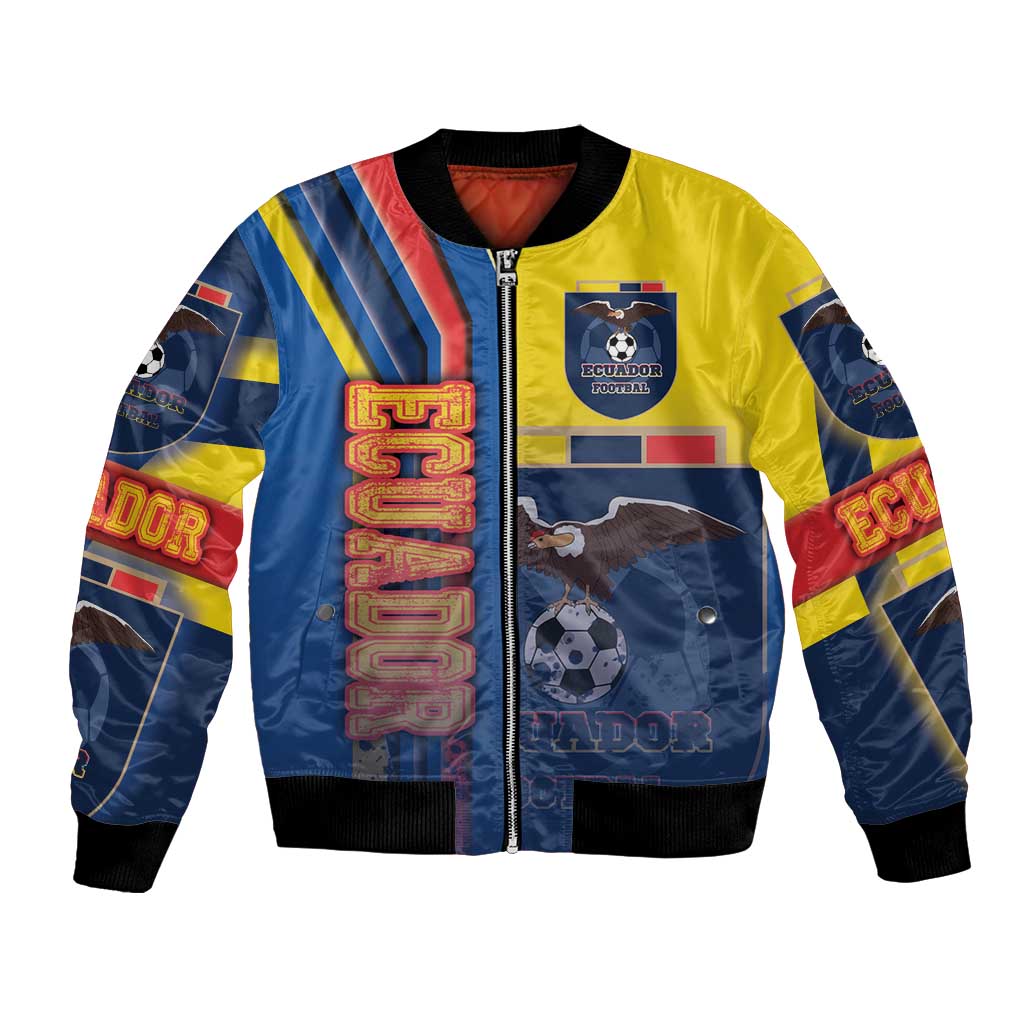 Ecuador football bomber jacket, full-zip with ribbed collar, blue/yellow with red graphic panels