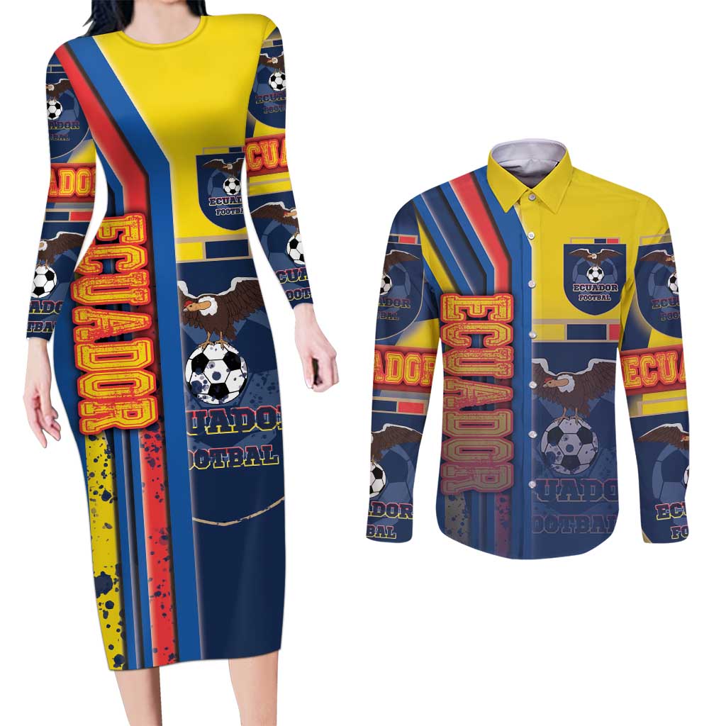 Ecuador Football Couples Matching Long Sleeve Bodycon Dress and Long Sleeve Button Shirt La Tricolor Soccer - Road To Champion - Wonder Print Shop