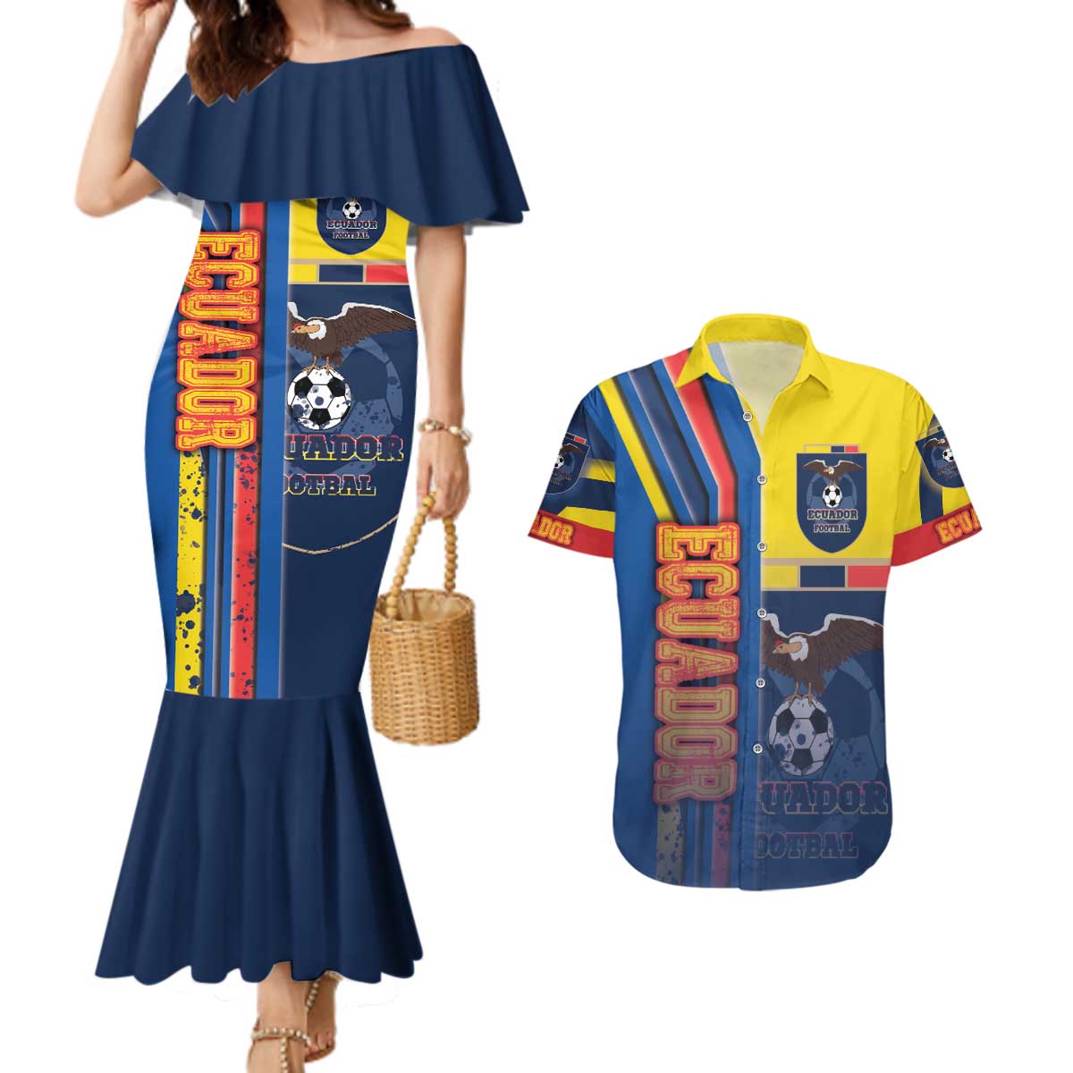 Ecuador Football Couples Matching Mermaid Dress and Hawaiian Shirt La Tricolor Soccer - Road To Champion - Wonder Print Shop