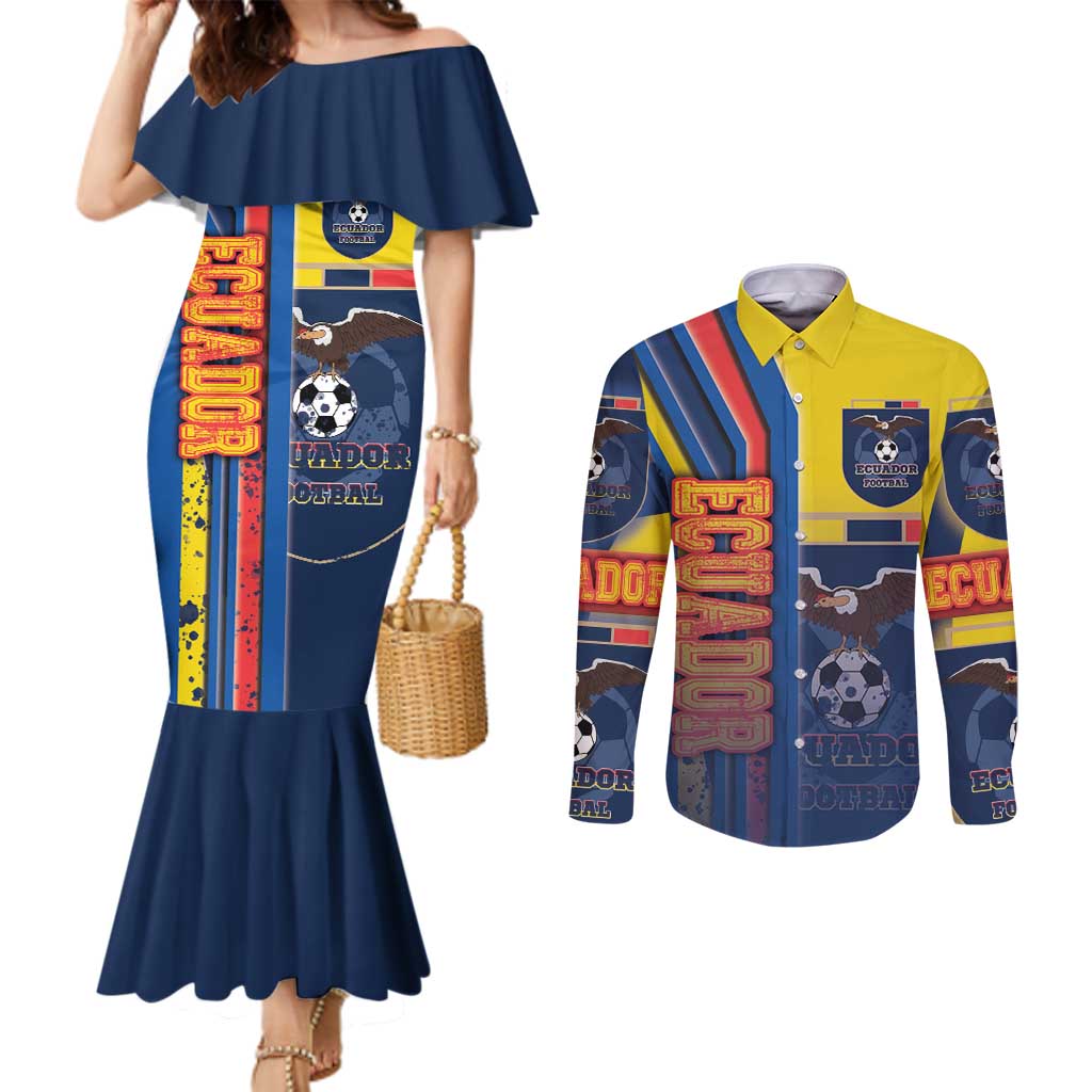 Ecuador Football Couples Matching Mermaid Dress and Long Sleeve Button Shirt La Tricolor Soccer - Road To Champion DT03