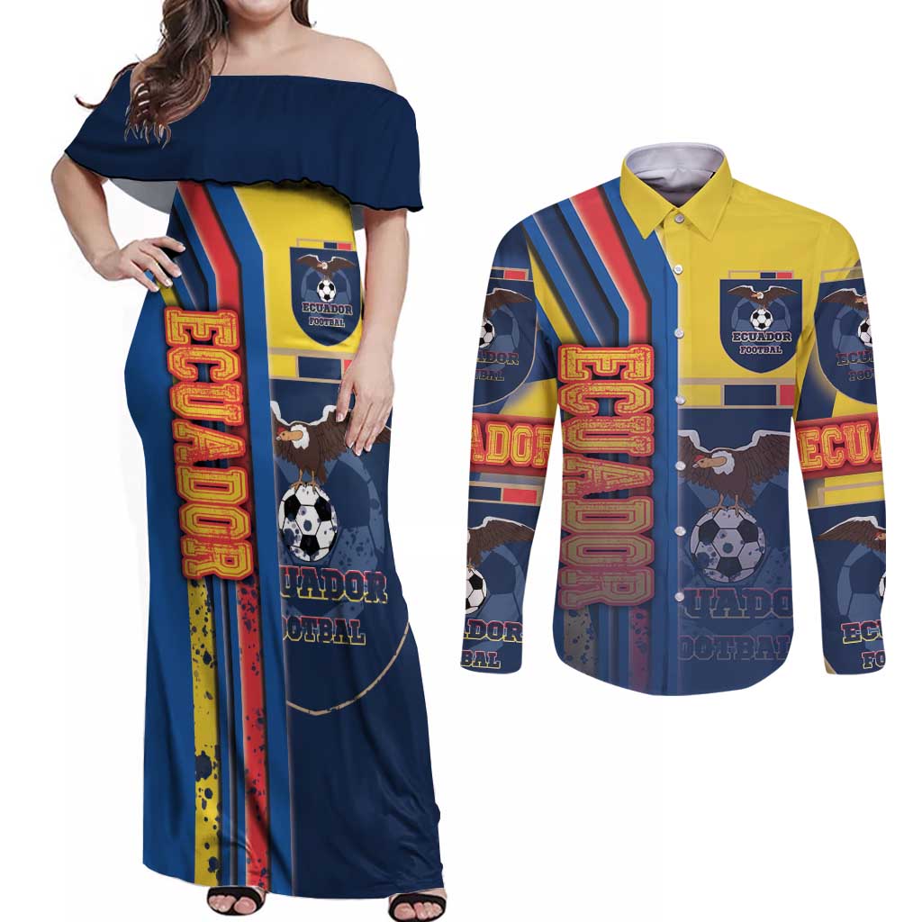 Ecuador Football Couples Matching Off Shoulder Maxi Dress and Long Sleeve Button Shirt La Tricolor Soccer - Road To Champion - Wonder Print Shop