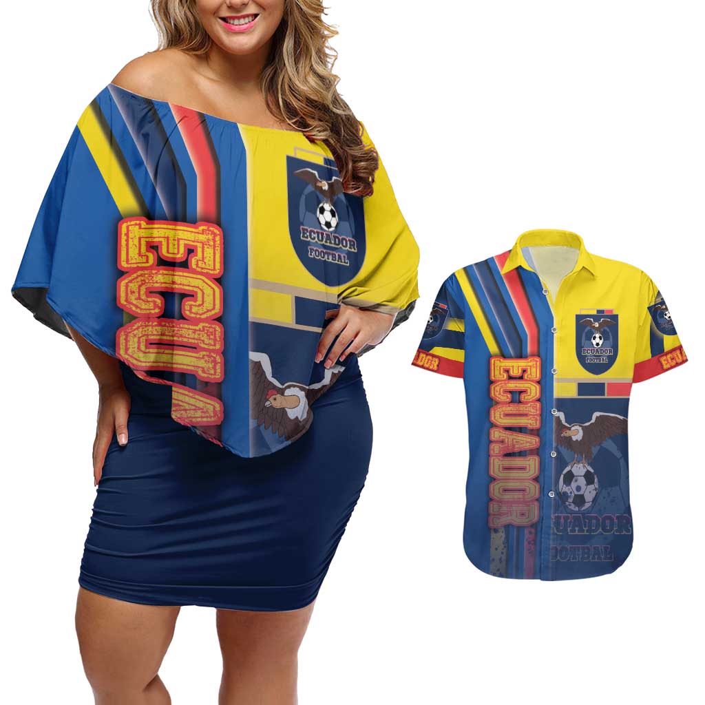 Ecuador Football Couples Matching Off Shoulder Short Dress and Hawaiian Shirt La Tricolor Soccer - Road To Champion - Wonder Print Shop