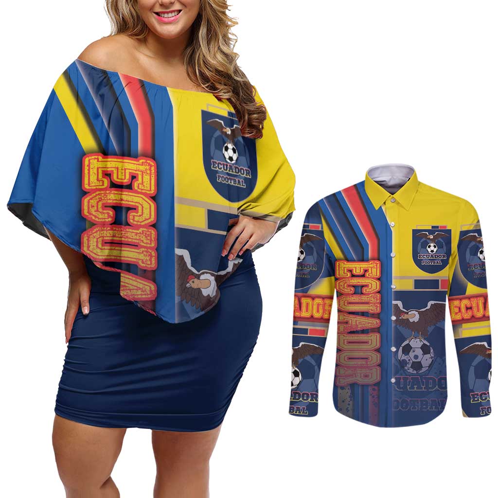 Ecuador Football Couples Matching Off Shoulder Short Dress and Long Sleeve Button Shirt La Tricolor Soccer - Road To Champion - Wonder Print Shop