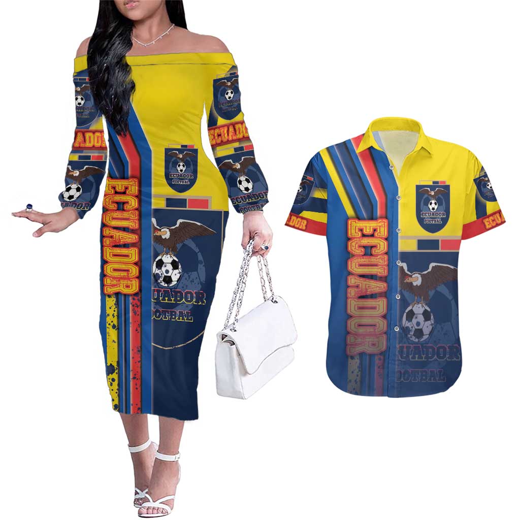 Ecuador Football Couples Matching Off The Shoulder Long Sleeve Dress and Hawaiian Shirt La Tricolor Soccer - Road To Champion - Wonder Print Shop