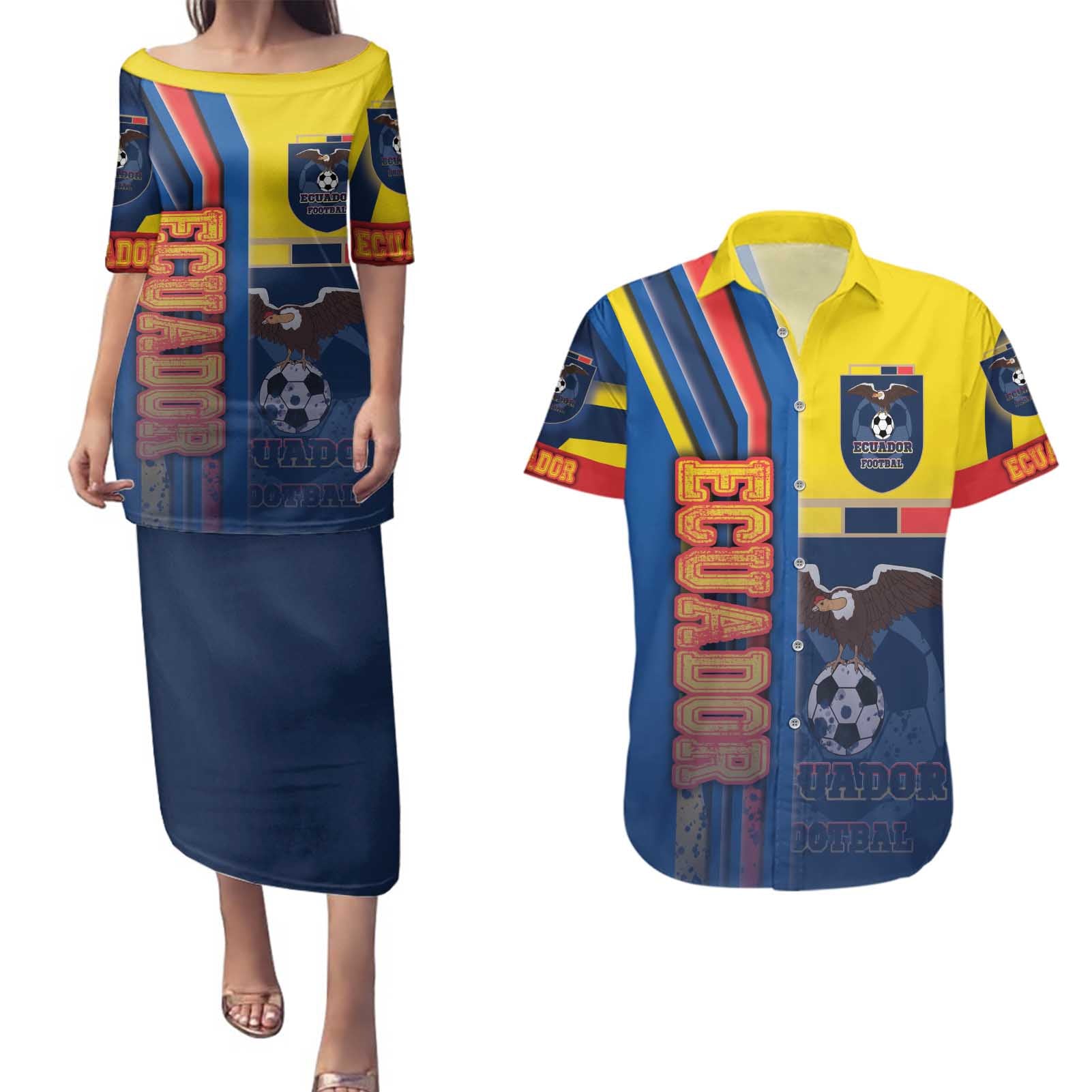 Ecuador Football Couples Matching Puletasi and Hawaiian Shirt La Tricolor Soccer - Road To Champion - Wonder Print Shop