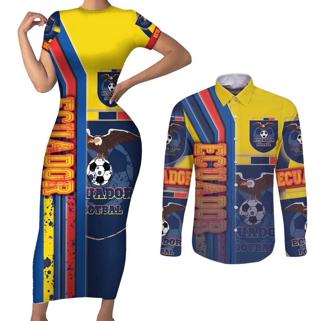 Ecuador Football Couples Matching Short Sleeve Bodycon Dress and Long Sleeve Button Shirt La Tricolor Soccer - Road To Champion - Wonder Print Shop