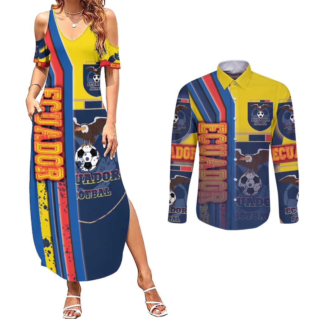 Ecuador Football Couples Matching Summer Maxi Dress and Long Sleeve Button Shirt La Tricolor Soccer - Road To Champion - Wonder Print Shop