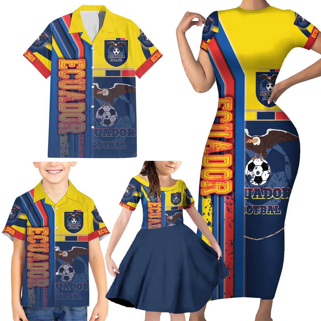 Ecuador Football Family Matching Short Sleeve Bodycon Dress and Hawaiian Shirt La Tricolor Soccer - Road To Champion - Wonder Print Shop