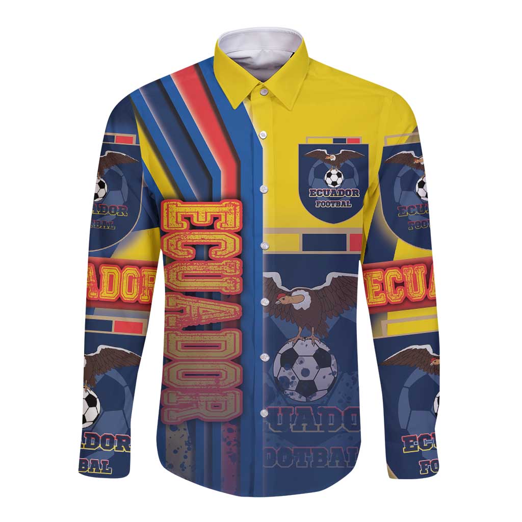Ecuador football long-sleeve button shirt, blue and yellow with crest and graphic print