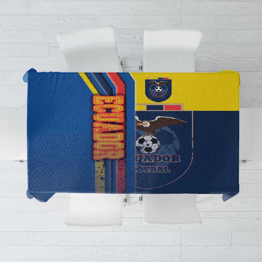 Ecuador football tablecloth with blue and yellow tricolor graphic and soccer emblem