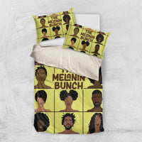 Yellow bedding set with printed duvet and two pillowcases, portrait grid “The Melanin Bunch”