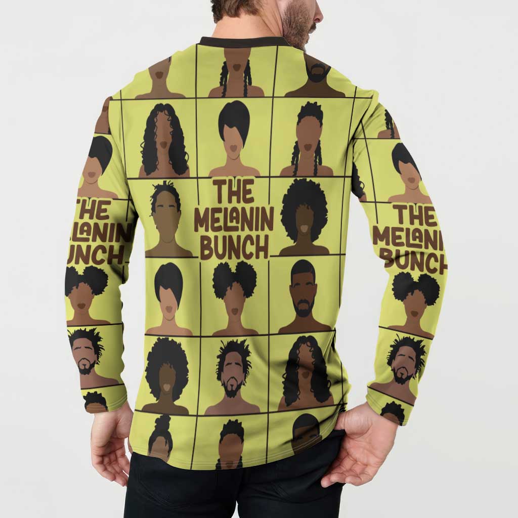 Yellow graphic button sweatshirt back, portrait grid print, black collar
