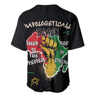 Black baseball jersey with V-neck and colorful graphic on back