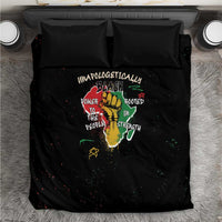 Black bedding set with matching pillowcases, featuring a multicolor hand and text graphic